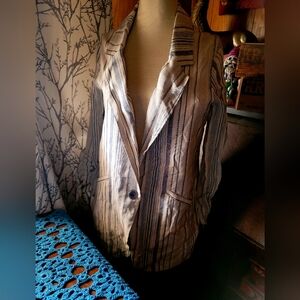 DREW Blue Striped Cream Blazer